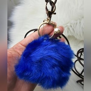Royal blue pom pom keychain with pearl